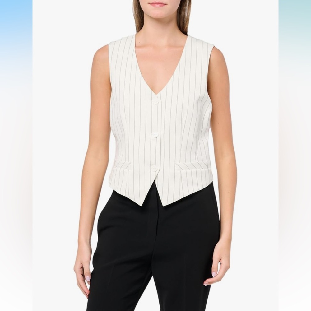 STEVE MADDEN Yarn Dye Menswear/Unisex Ivory Stripe V-neck Suit Vest